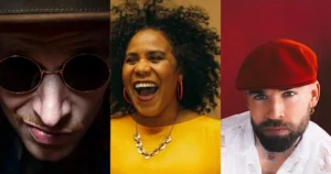 Collage van jazzartiesten tijdens Red Light Jazz Festival met zangeres en muzikanten in kleurrijke portretten